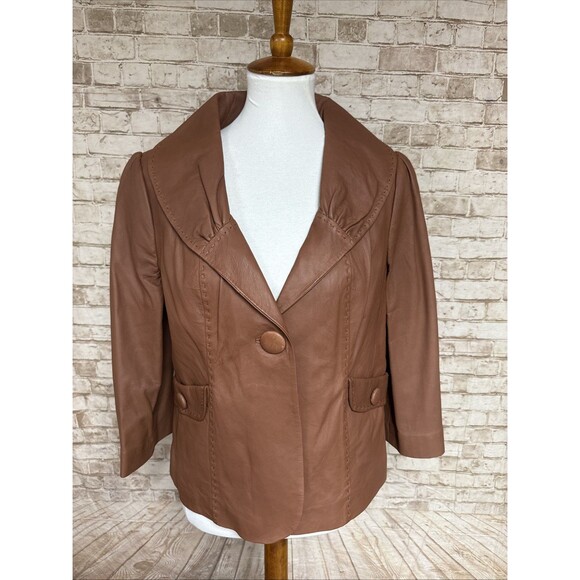 Classiques Entier Women’s L Soft Brown Genuine Lamb Leather Cropped Jacket - Picture 2 of 9